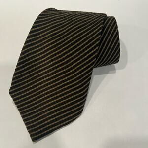 Cole Haan Italian Silk Men's Neck Tie Handmade in Spain Brown Yellow Stripes JP